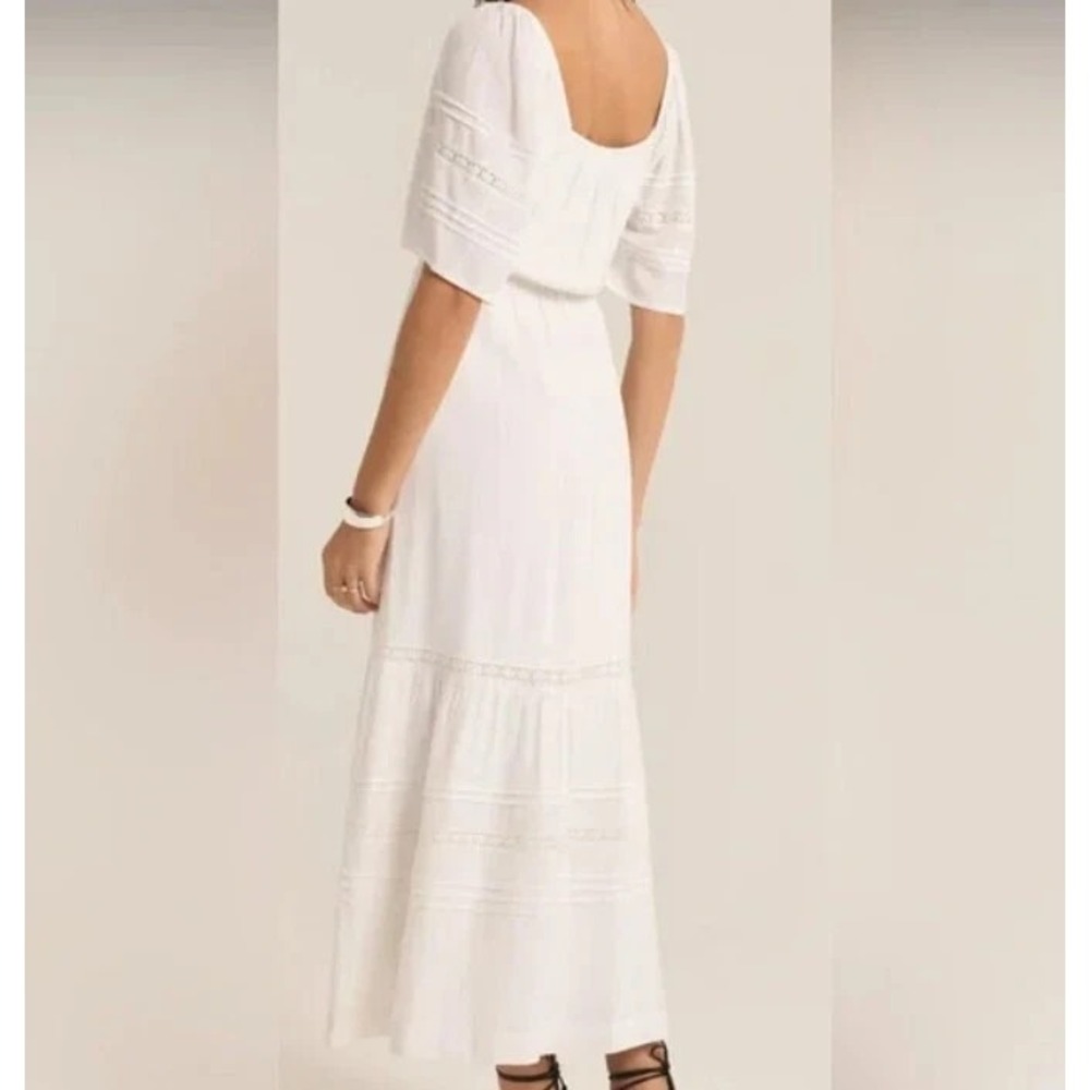 Z‎ Supply White Poppy Peasant Lace Midi Dress Women's SM Summer Beach Wedding - Picture 2 of 13